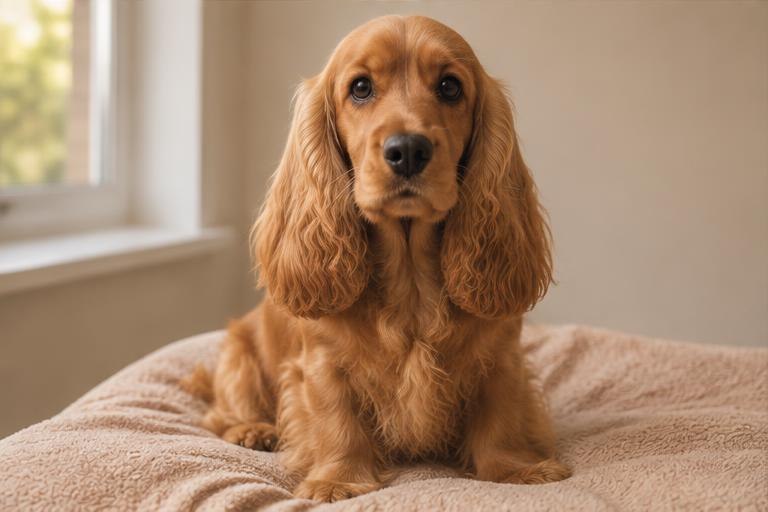 Illustratief portret van een cocker spaniel op een handdoek